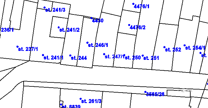 Parcela st. 247/1 v KÚ Zlín, Katastrální mapa