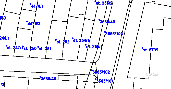 Parcela st. 255/1 v KÚ Zlín, Katastrální mapa