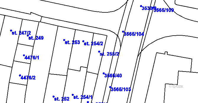 Parcela st. 255/2 v KÚ Zlín, Katastrální mapa