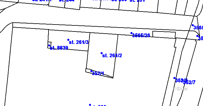 Parcela st. 261/2 v KÚ Zlín, Katastrální mapa