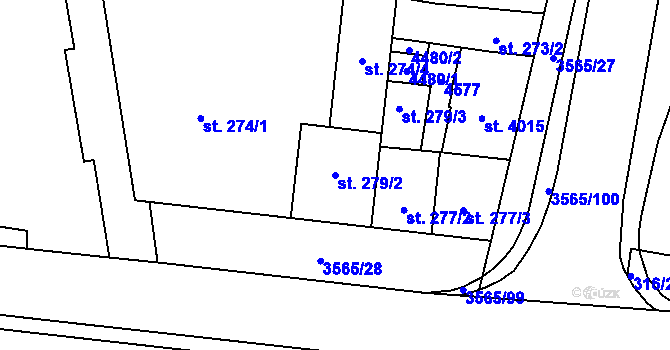 Parcela st. 279/2 v KÚ Zlín, Katastrální mapa