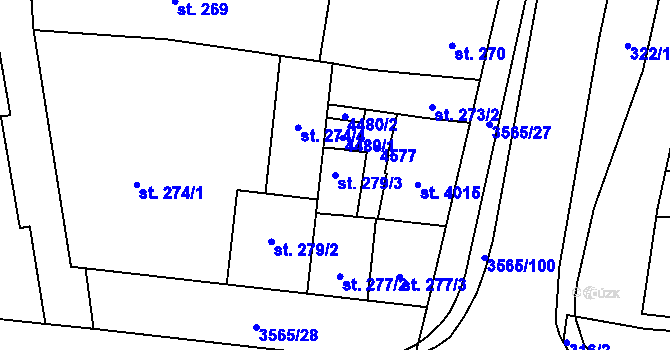 Parcela st. 279/3 v KÚ Zlín, Katastrální mapa