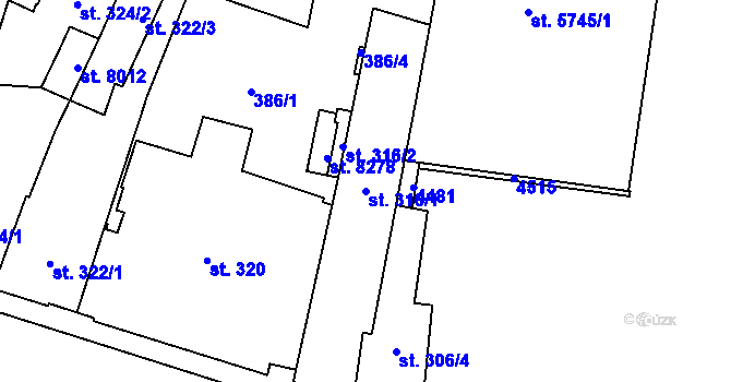 Parcela st. 316/1 v KÚ Zlín, Katastrální mapa
