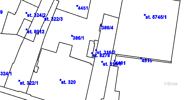 Parcela st. 316/2 v KÚ Zlín, Katastrální mapa
