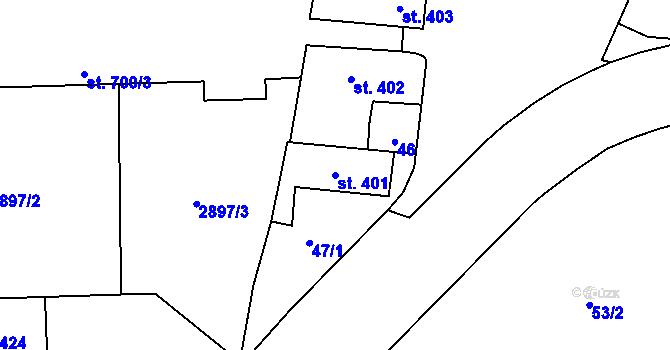 Parcela st. 401 v KÚ Zlín, Katastrální mapa