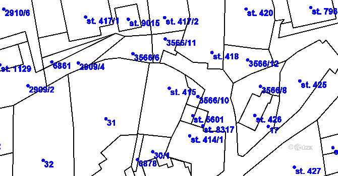 Parcela st. 415 v KÚ Zlín, Katastrální mapa