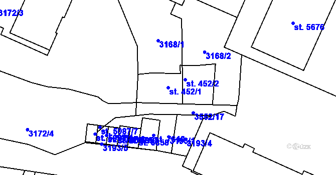 Parcela st. 452/1 v KÚ Zlín, Katastrální mapa