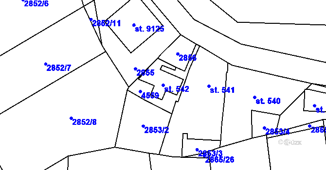 Parcela st. 542 v KÚ Zlín, Katastrální mapa