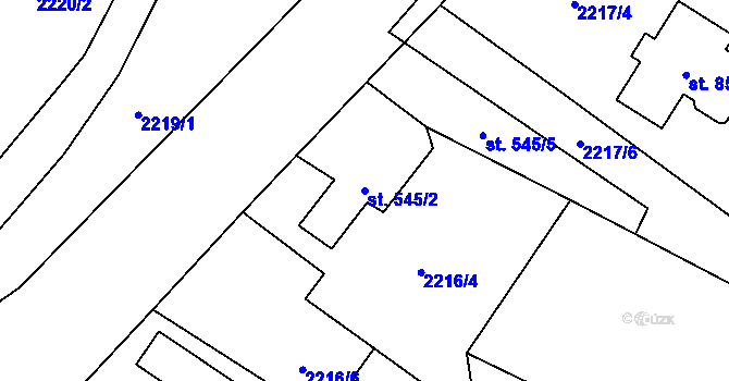 Parcela st. 545/2 v KÚ Zlín, Katastrální mapa