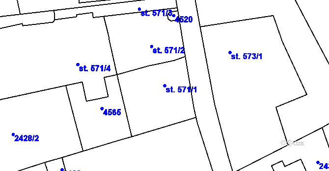 Parcela st. 571/1 v KÚ Zlín, Katastrální mapa