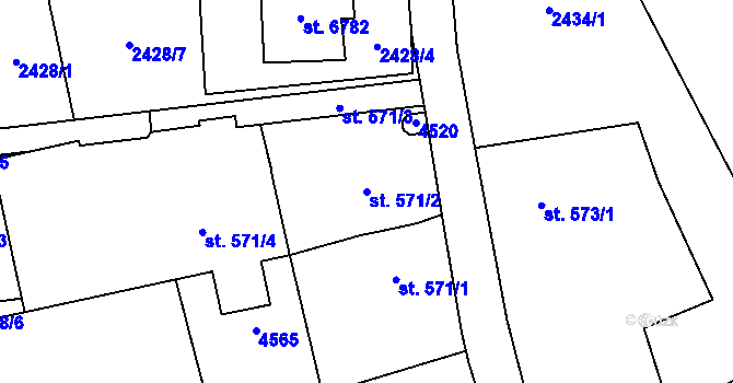 Parcela st. 571/2 v KÚ Zlín, Katastrální mapa