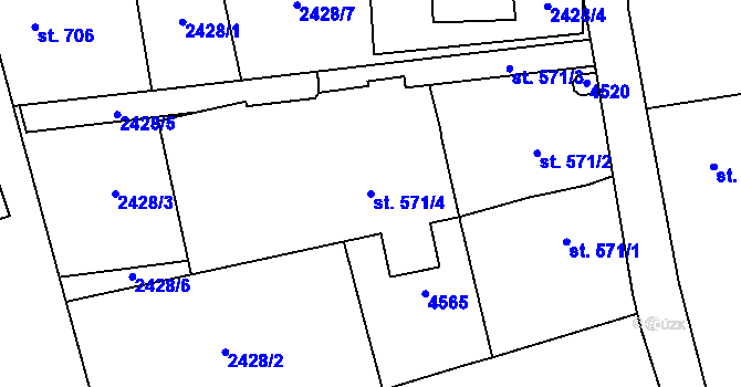 Parcela st. 571/4 v KÚ Zlín, Katastrální mapa