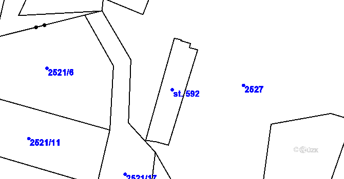 Parcela st. 592 v KÚ Zlín, Katastrální mapa