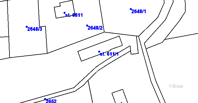 Parcela st. 611/1 v KÚ Zlín, Katastrální mapa