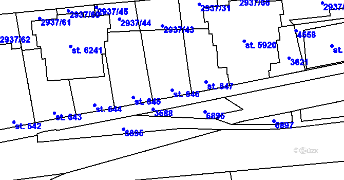 Parcela st. 646 v KÚ Zlín, Katastrální mapa