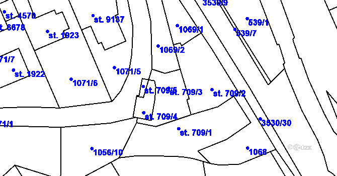 Parcela st. 709/3 v KÚ Zlín, Katastrální mapa
