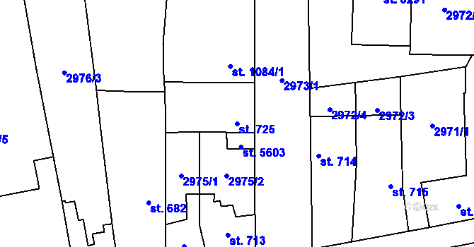 Parcela st. 725 v KÚ Zlín, Katastrální mapa