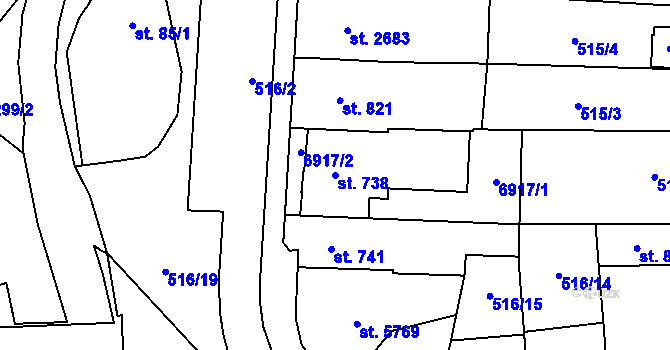 Parcela st. 738 v KÚ Zlín, Katastrální mapa