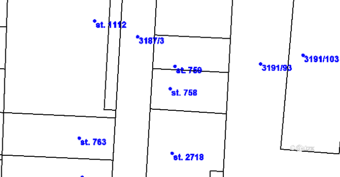 Parcela st. 758 v KÚ Zlín, Katastrální mapa