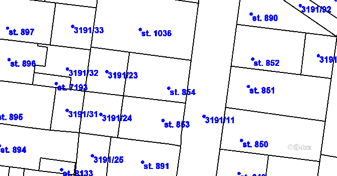 Parcela st. 854 v KÚ Zlín, Katastrální mapa