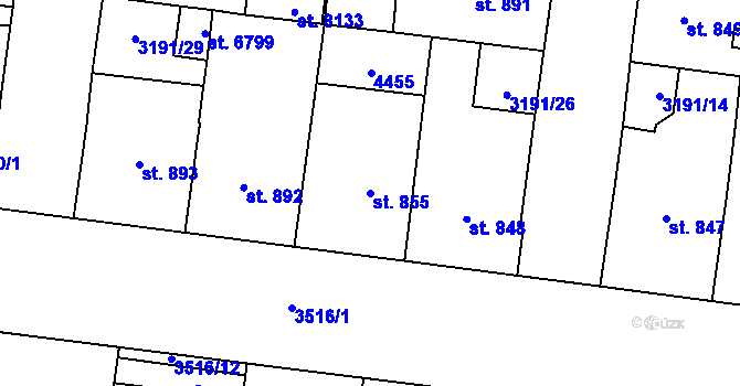 Parcela st. 855 v KÚ Zlín, Katastrální mapa