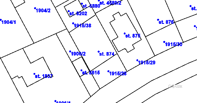 Parcela st. 874 v KÚ Zlín, Katastrální mapa