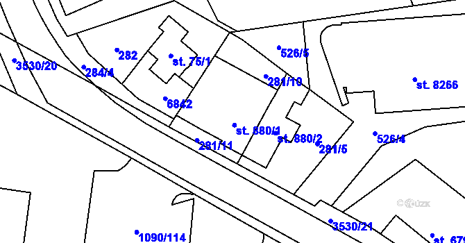 Parcela st. 880/1 v KÚ Zlín, Katastrální mapa