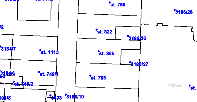 Parcela st. 885 v KÚ Zlín, Katastrální mapa