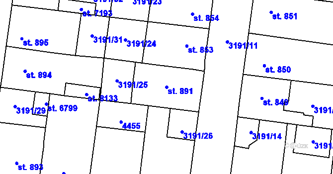 Parcela st. 891 v KÚ Zlín, Katastrální mapa
