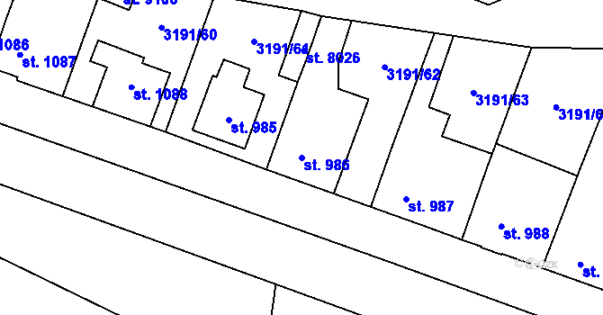 Parcela st. 986 v KÚ Zlín, Katastrální mapa