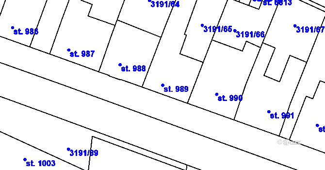 Parcela st. 989 v KÚ Zlín, Katastrální mapa