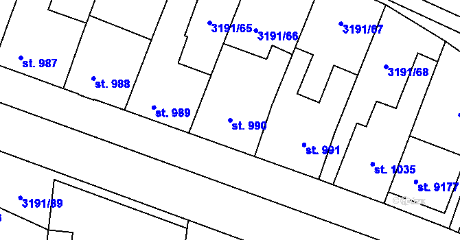 Parcela st. 990 v KÚ Zlín, Katastrální mapa