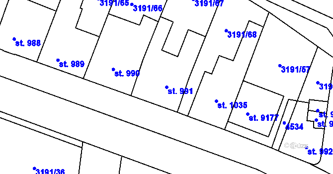 Parcela st. 991 v KÚ Zlín, Katastrální mapa