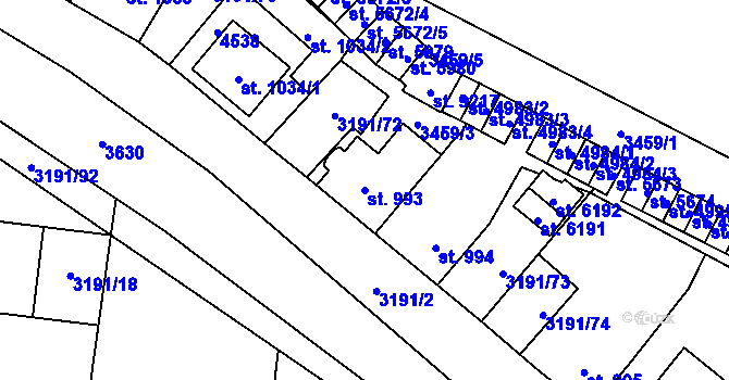 Parcela st. 993 v KÚ Zlín, Katastrální mapa