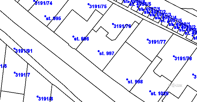 Parcela st. 997 v KÚ Zlín, Katastrální mapa