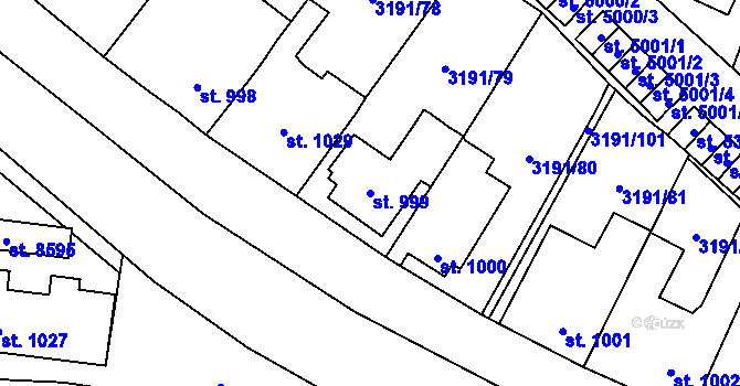 Parcela st. 999 v KÚ Zlín, Katastrální mapa