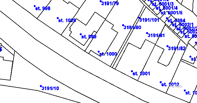 Parcela st. 1000 v KÚ Zlín, Katastrální mapa