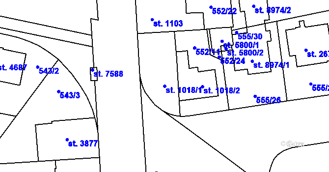 Parcela st. 1018/1 v KÚ Zlín, Katastrální mapa