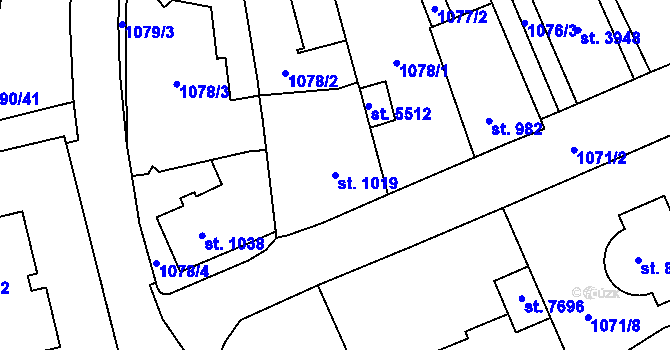 Parcela st. 1019 v KÚ Zlín, Katastrální mapa