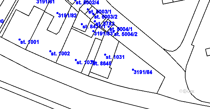 Parcela st. 1031 v KÚ Zlín, Katastrální mapa
