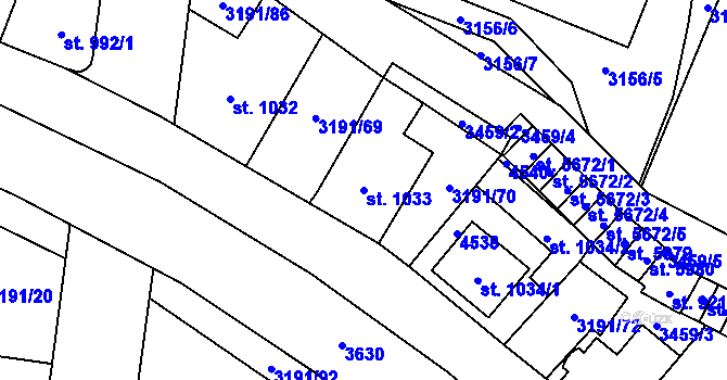 Parcela st. 1033 v KÚ Zlín, Katastrální mapa