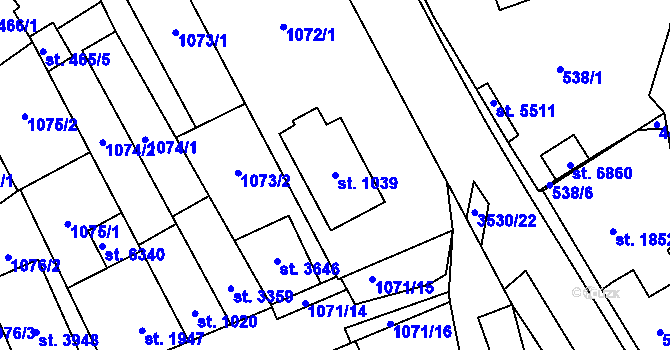Parcela st. 1039 v KÚ Zlín, Katastrální mapa