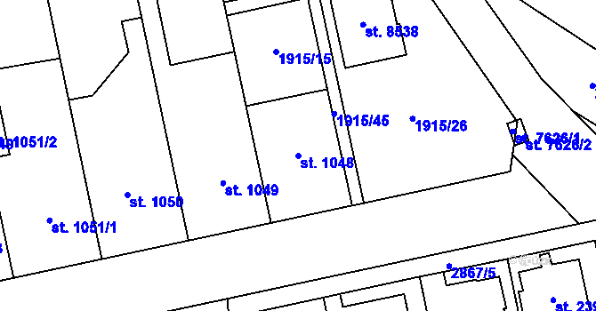 Parcela st. 1048 v KÚ Zlín, Katastrální mapa