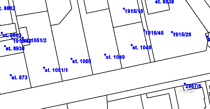 Parcela st. 1049 v KÚ Zlín, Katastrální mapa