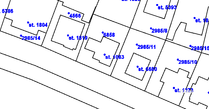Parcela st. 1083 v KÚ Zlín, Katastrální mapa