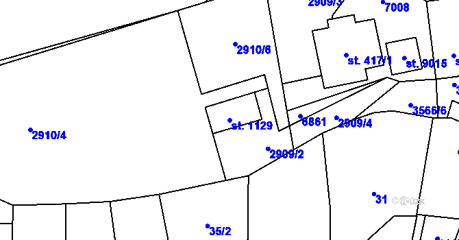 Parcela st. 1129 v KÚ Zlín, Katastrální mapa