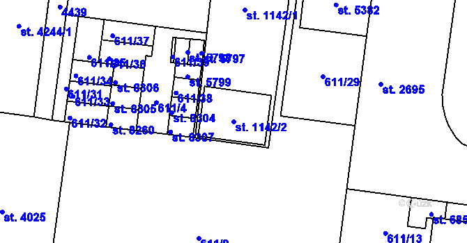 Parcela st. 1142/2 v KÚ Zlín, Katastrální mapa