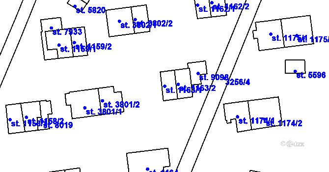 Parcela st. 1163/1 v KÚ Zlín, Katastrální mapa