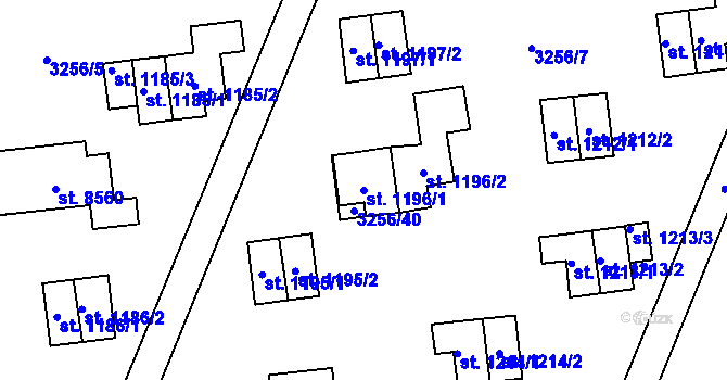 Parcela st. 1196/1 v KÚ Zlín, Katastrální mapa
