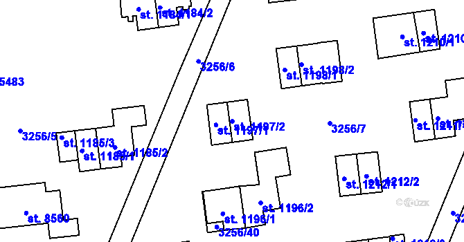 Parcela st. 1197/2 v KÚ Zlín, Katastrální mapa